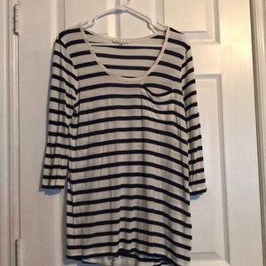 CAbi 3/4 sleeve navy and white stripped shirt